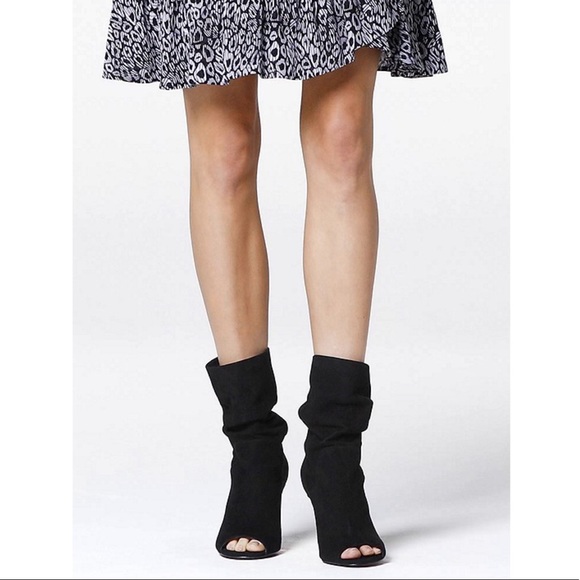 Michael Kors "Elaine" Suede Open-Toe Black Bootie - Picture 2 of 5